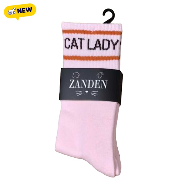 Zanden Pink Cat Lady Crew Socks, One Size Fits All - Carousel image #1