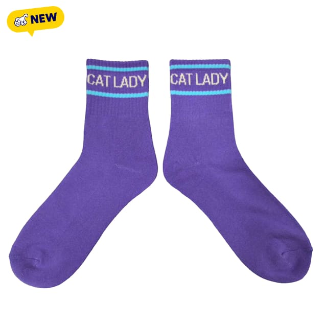 Zanden Purple Cat Lady Crew Socks, One Size Fits All - Carousel image #1
