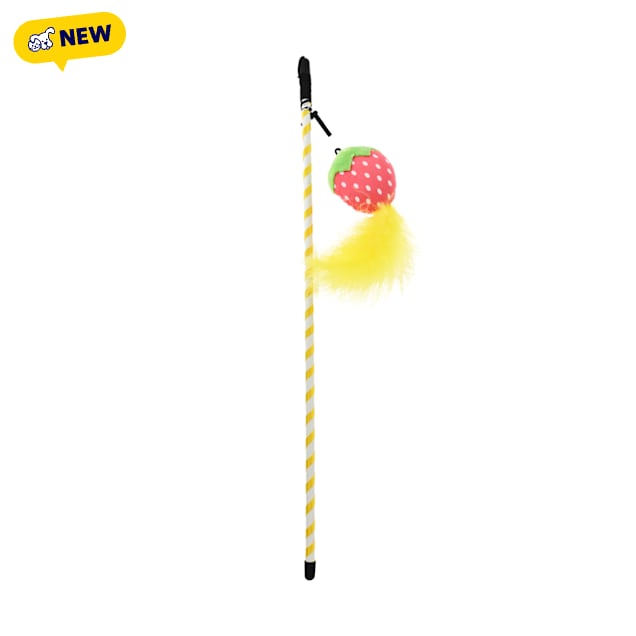 Max & Marlow Yellow-and-White Cat Wand Toy with Plush Toy, Small - Carousel image #1