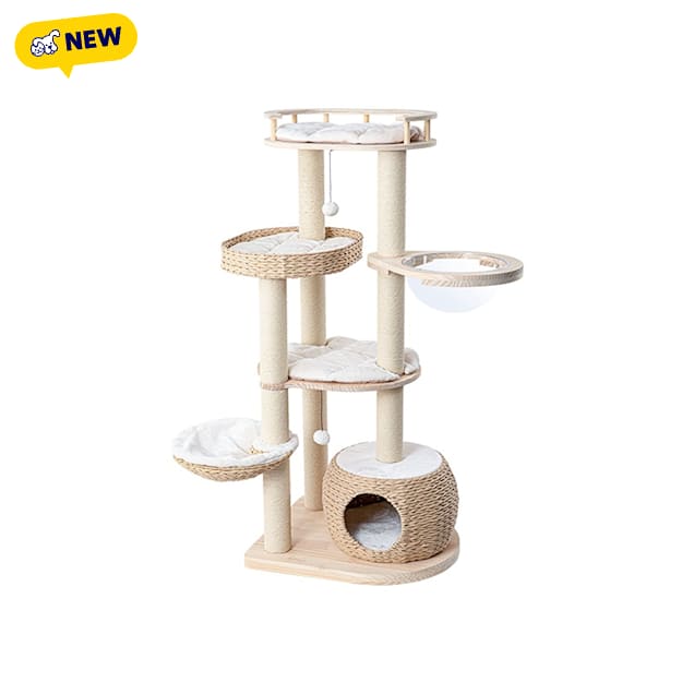 Happy & Polly Whispering Hollow Natural Wood Cat Tree, Natural Wood - Carousel image #1