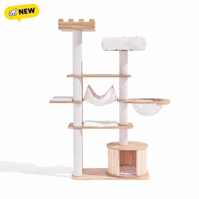 Happy & Polly Royal Crown Cat Tree, Natural Wood - Carousel image #1