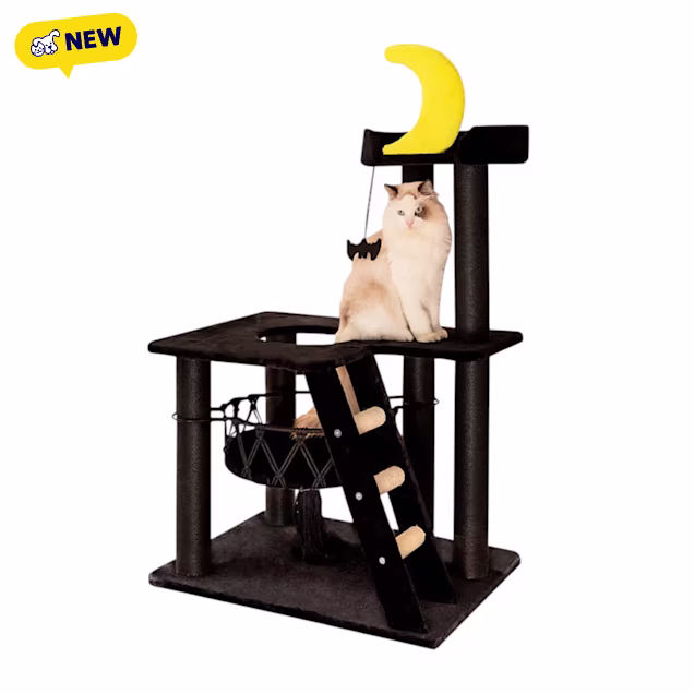 Happy & Polly Nightfall 40-in Plush Cat Tree, Black - Carousel image #1