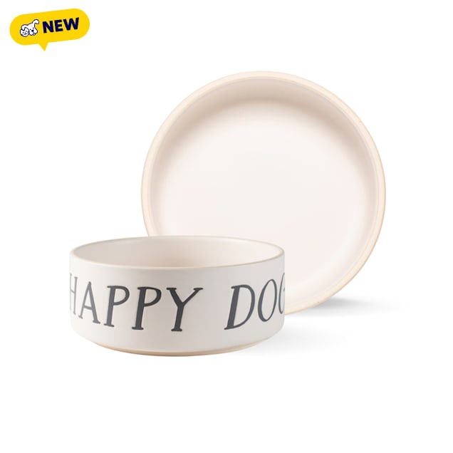 PetShop by Fringe Studio Happy Dog Minimal Stoneware Pet Bowl, White or Ivory, Medium, 4.5 Cups - Carousel image #1