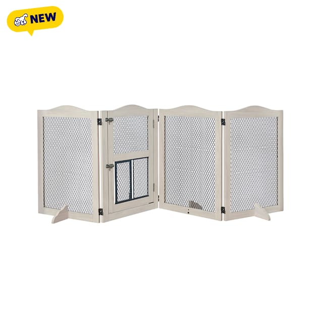 Unipaws 31.7" H Free Standing Pet Gate with Supporting Feet, Weathered Grey, 88" W X 0.71" D X 31.7" H - Carousel image #1