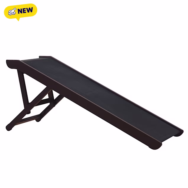 Unipaws Large Foldable Wooden Pet Ramp with Adjustable Height, Espresso, 48" L X 16.2" W X 16-20.5" H - Carousel image #1