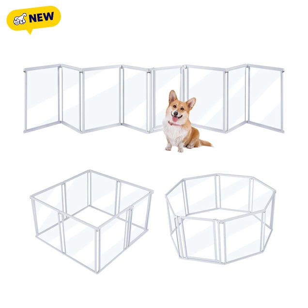 Unipaws 24" H Free Standing Clear Acrylic Dog Playpen with Door, White, 166" W X 0.79" D X 24" H - Carousel image #1
