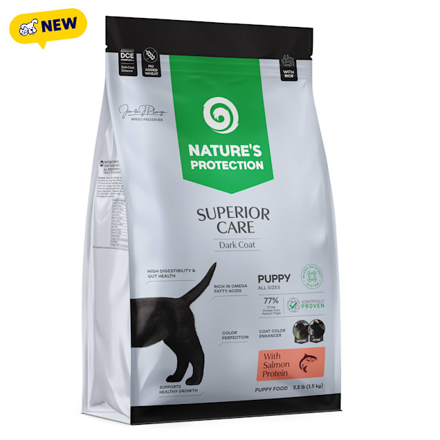 Nature's Protection Superior Care Salmon & Rice, Puppy All Sizes Dark Coat Dogs Hypoallergenic Dry Dog Food, 3.3 lbs. - Carousel image #1