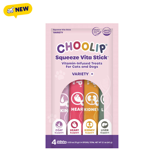 Choolip Squeeze Vita Stick Liackable Wet Cat and Dog Treats Variety Pack, 0.53oz., Count of 4 - Carousel image #1
