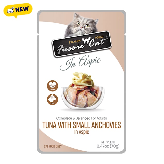 Fussie Cat Premium Tuna w/Small Anchovies Aspic Cat Food, 2.47 oz., Case of 12 - Carousel image #1