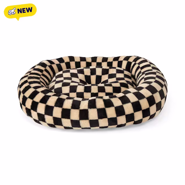 Petco Black & White Checkered Bolster Mat Cat Bed, Medium, 19" L x 16" W x 3.5" H - Carousel image #1