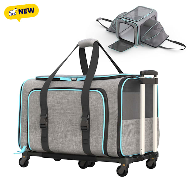 Katziela Rolling Rover Airline Approved Bag Dog & Cat Carrier, Grey & Blue - Carousel image #1