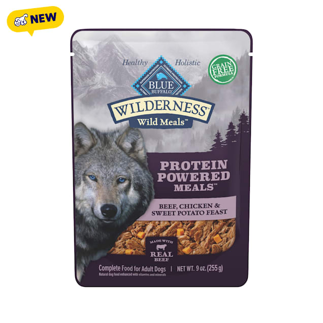 Blue Buffalo Wilderness Wild Meals Protein Powered Meals, Beef, Chicken & Sweet Potato Feast, Adult Wet Dog Food, 9 oz., Case 12 - Carousel image #1