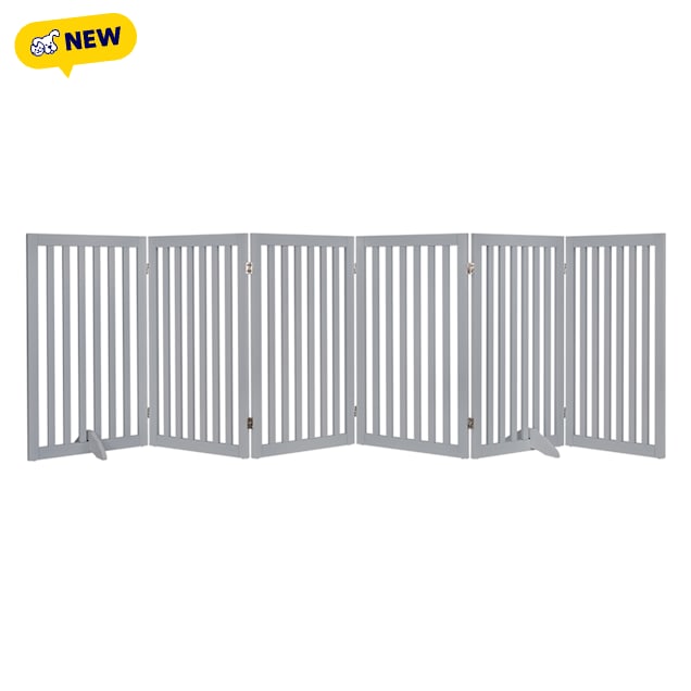 UniPaws 36" H Free Standing Pet Gate with Supporting Feet, 120" W X 0.71" D X 36" H, Grey - Carousel image #1