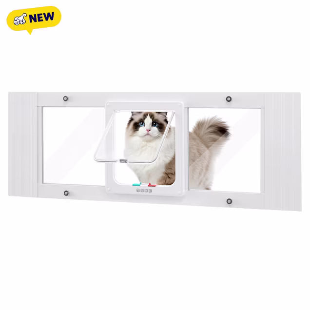 UniPaws Acrylic Cat Door for Horizontal Sash Windows, 32.5"-37.5"W X 0.8" D X 13" H, White - Carousel image #1