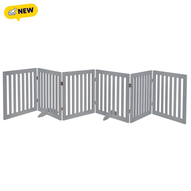 UniPaws 24" H Free Standing Pet Gate with Supporting Feet, 120" W X 0.71" D X 24" H, Grey - Carousel image #1
