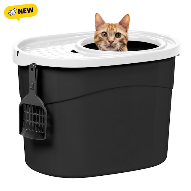 Iris Round Top Entry Cat Litter Box & Scoop, Black/White, Large - Carousel image #1