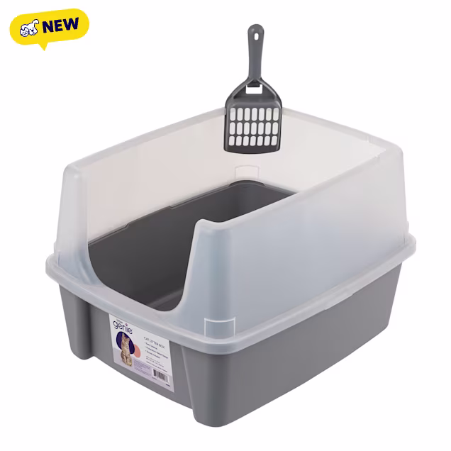 Litter Genie Cat Litter Box with Scatter Shield and Scoop, High Sided Cat Litter Pan, Grey, Large - Carousel image #1