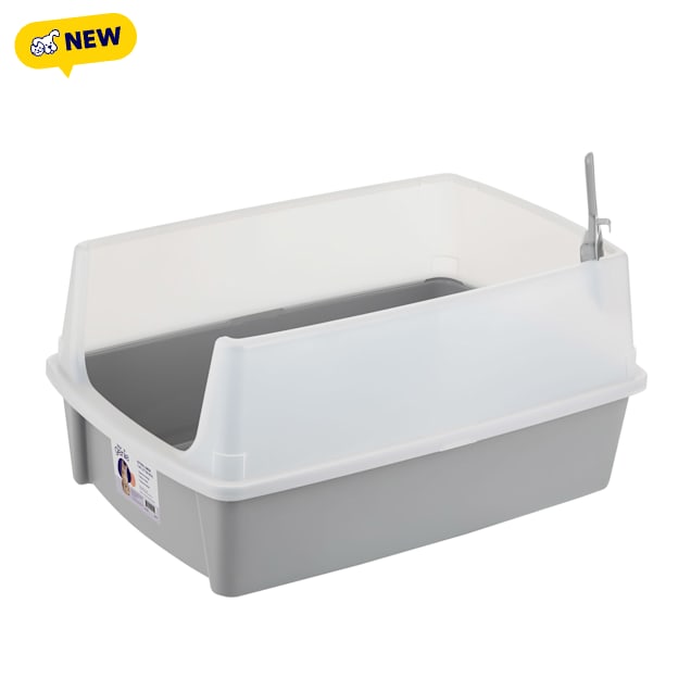 Litter Genie Cat Litter Box, Open Top Extra Large Litter Box, High Sided Scatter Shield, Grey, XX-Large - Carousel image #1