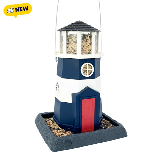 North States Village Collection Large Navy And Red Lighthouse Birdfeeder, 9.5" L X 10.25" W X 14.5" H - Carousel image #1