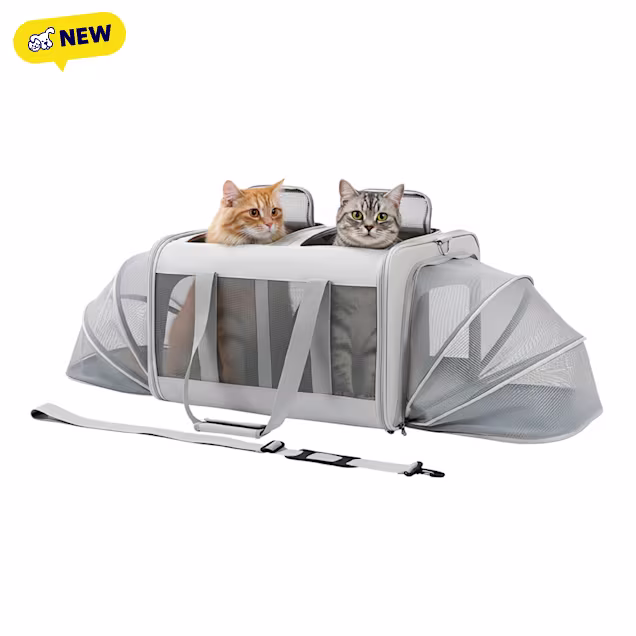PawsPik Portable Dual-Pet Dog & Cat Carrier, Light Gray, X-Large
