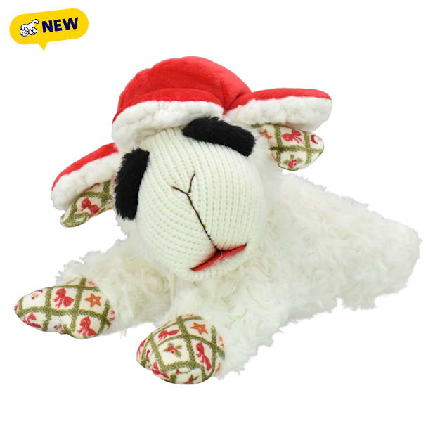 Multipet International Holiday Lamb Chop with Trapper Hat 10.5" Dog Toy, Large - Carousel image #1