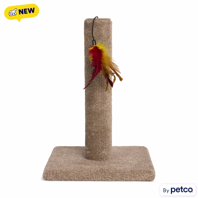EveryYay Carpeted Cat Scratch Post with Feather Toy, 17.5" H - Carousel image #1
