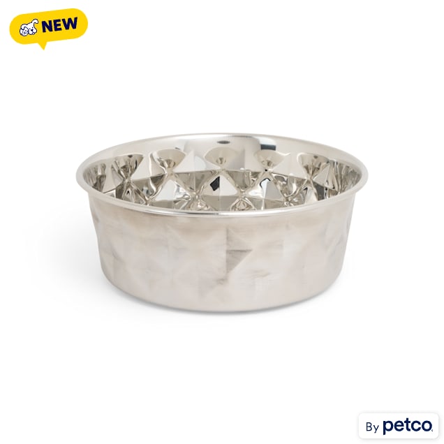 EveryYay Embossed Swirl Stainless Steel Dog Bowl, 6 Cups - Carousel image #1