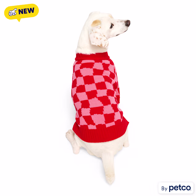 YOULY Pink & Red Checkered Pet Sweater, XX-Small - Carousel image #1