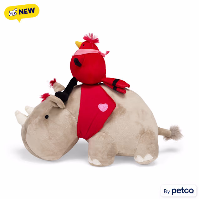 YOULY Rhino and Red Bird Plush Dog Toy, Medium - Carousel image #1