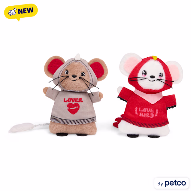 YOULY Valentine Mice Plush Cat Toys, X-Small, Pack of 2 - Carousel image #1