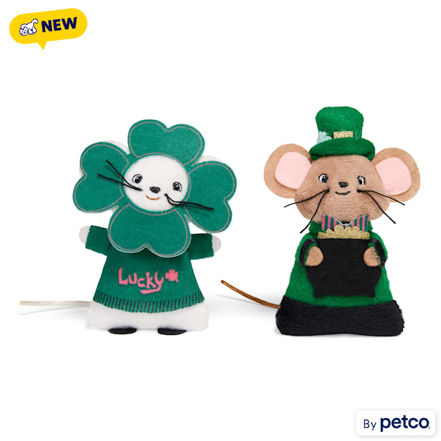 YOULY St. Patrick's Day Mice Plush Cat Toys, X-Small, Pack of 2 - Carousel image #1