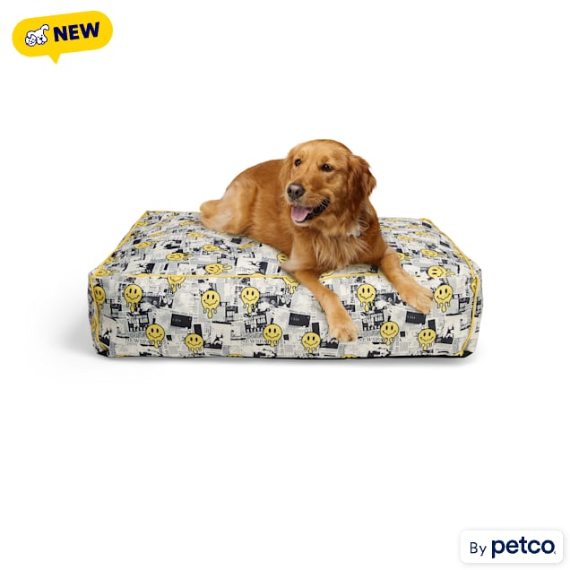 YOULY Pop Art Smiley Graphic Lounger Dog Bed, 40" L X 32" W X 10" H, Large - Carousel image #1