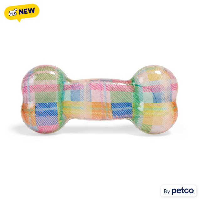 YOULY Easter Plaid Rubber Bone Dog Toy, Small - Carousel image #1