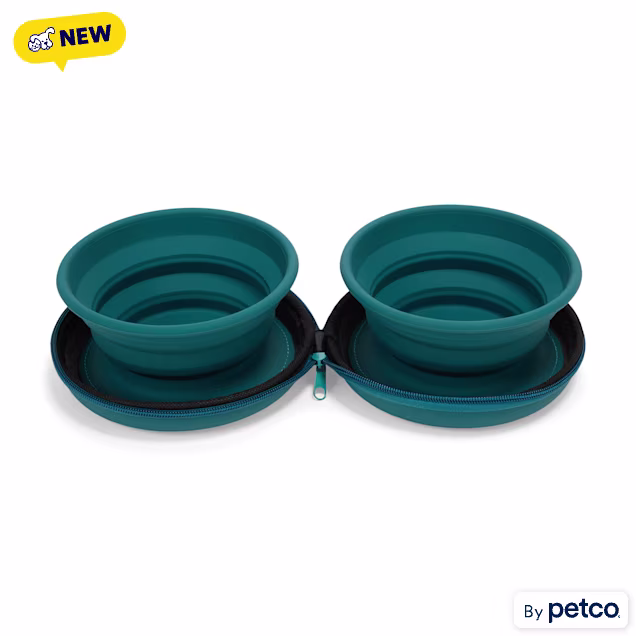 EveryYay Zip-Up Travel Double Diner Dog Bowls, 3 Cups - Carousel image #1