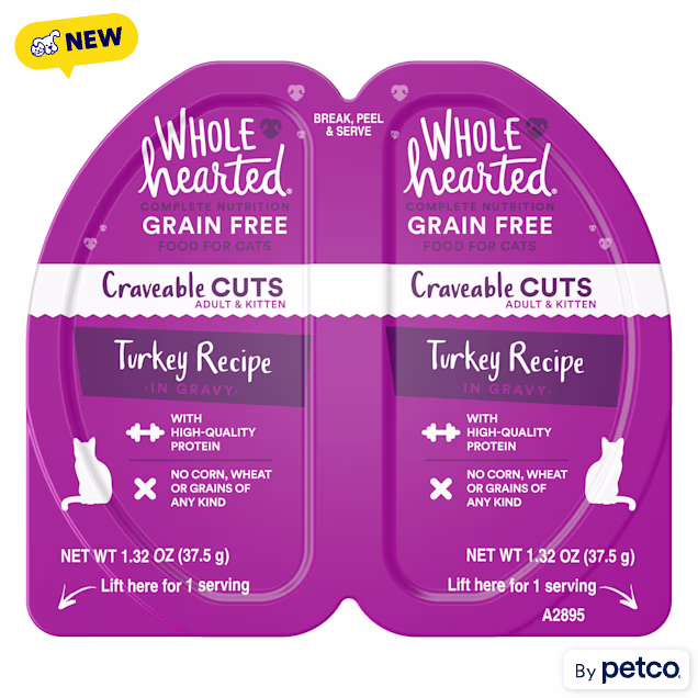 WholeHearted Grain-Free Turkey Recipe in Gravy Craveable Cuts Cat Food Split Cups, 2.6 oz., Case of 10 - Carousel image #1