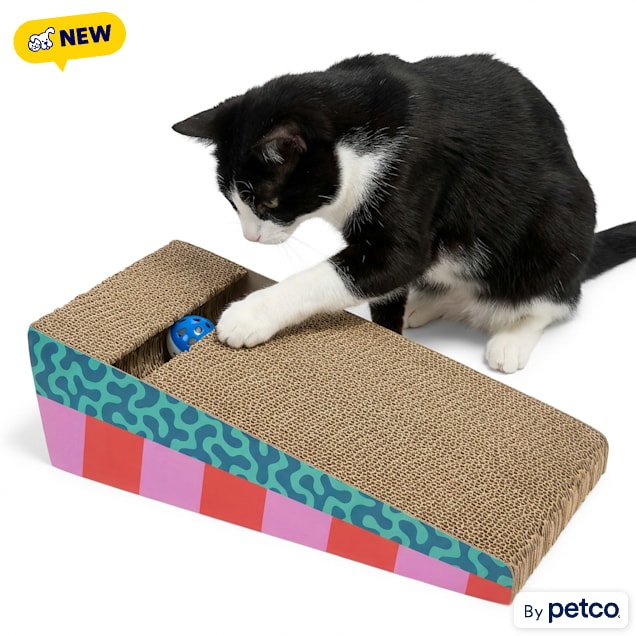 EveryYay Leaning Cat Scratcher with Ball Track, 18" L X 9.25" W X 5" H - Carousel image #1