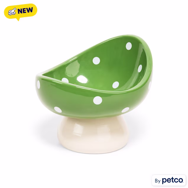 EveryYay Ceramic Pedestal Painted Mushroom Cat Bowl, 1 Cup - Carousel image #1