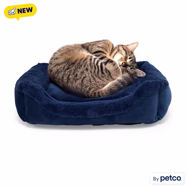 EveryYay Cuddler Bolstered Cat Bed, 18" L X 15" W X 5" H, Navy Boucle - Carousel image #1