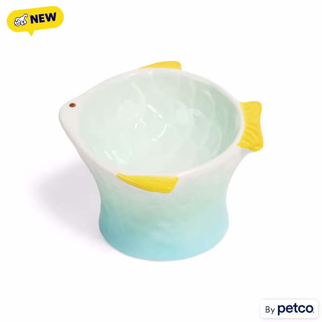 EveryYay Fish Ceramic Pedestal Cat Bowl, 0.42 Cup - Carousel image #1