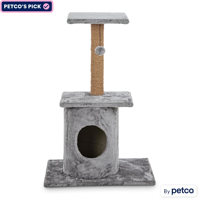 EveryYay Essentials Grey Lookout Loft 3Level Cat Tree with Condo, 24" L X 18" W X 36" H Petco