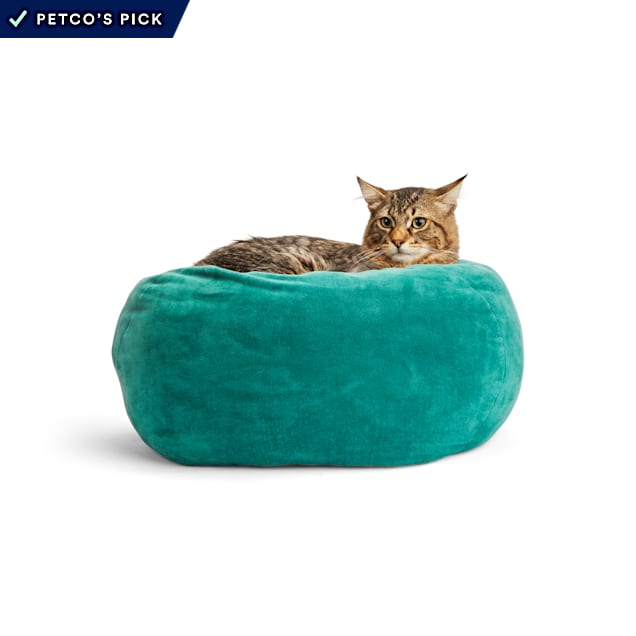 EveryYay Snooze Fest Forest Green Orthopedic Snuggler Cat Bed, 18" L X 17" W X 9" H - Carousel image #1
