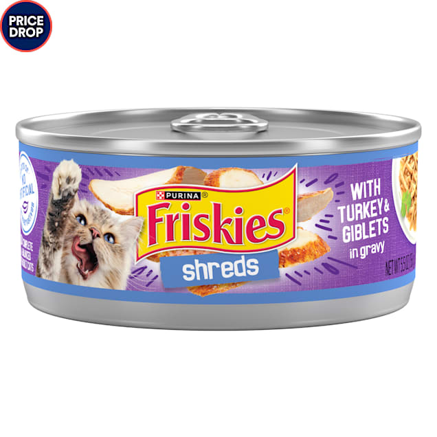 Purina Friskies Gravy Wet Cat Food – Shreds, Turkey & Cheese, (24) 5.5 Oz Cans, USA Made