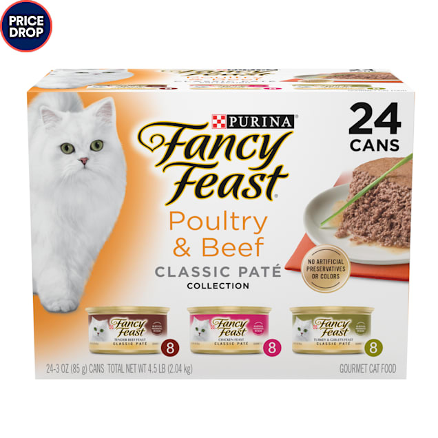 Fancy Feast Poultry and Beef Feast Classic Pate Collection Grain Free Wet Cat Food Variety Pack, 3 oz., Count of 24