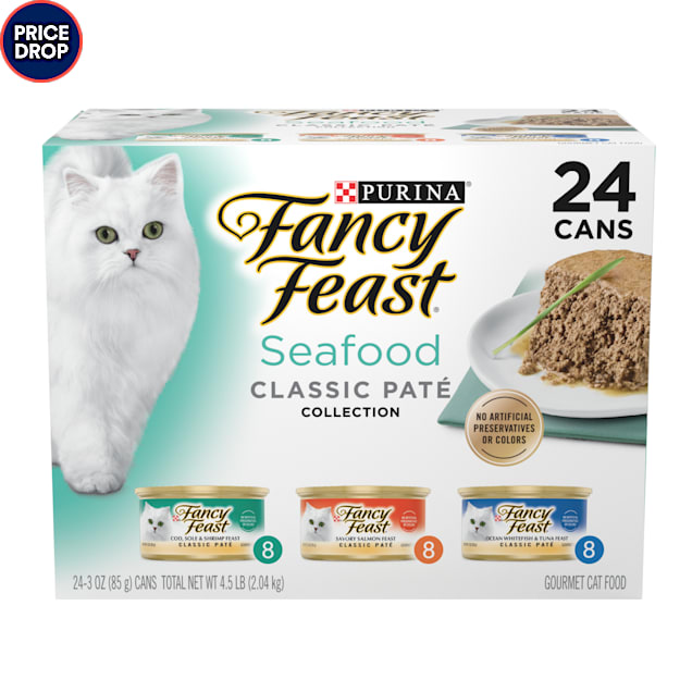 Fancy Feast Grain Free Seafood Classic Pate Collection Wet Cat Food Variety Pack, 3 oz., Count of 24