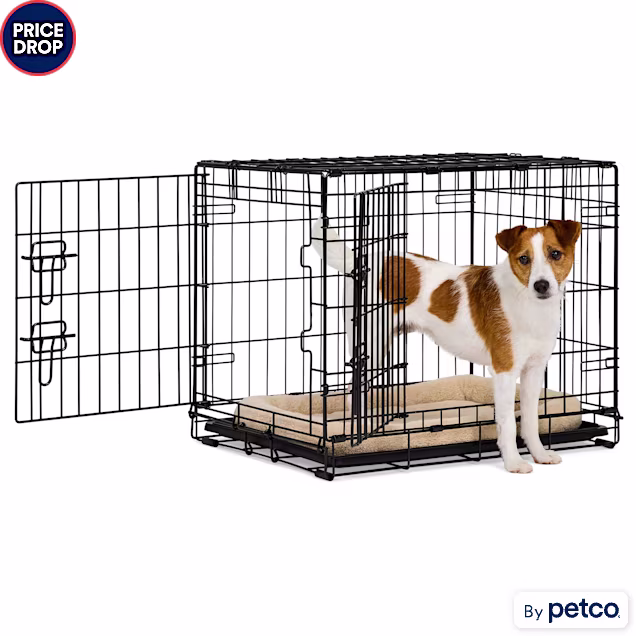 EveryYay 2-Door Dog Crate, Small, 24" L X 17.5" W X 19.5" H, Black: With Handles - Carousel image #1