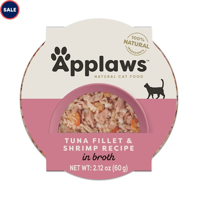 Applaws Natural Tuna Fillet with Prawn in Broth Wet Cat Food, 2.12 oz