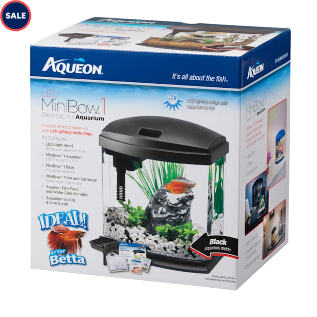 Aqueon 1 Gallon Minibow Led Desktop Fish Aquarium Kit Black Petco