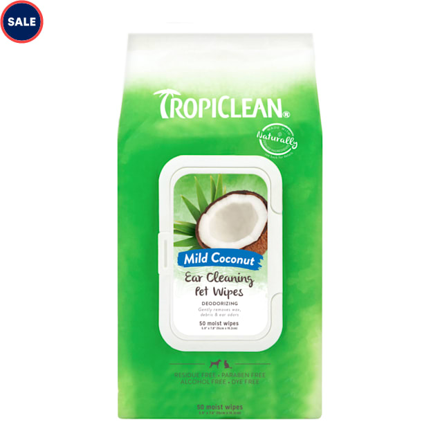 TropiClean Mild Coconut Ear Cleaning Pet Wipes, Count of 50 - Carousel image #1