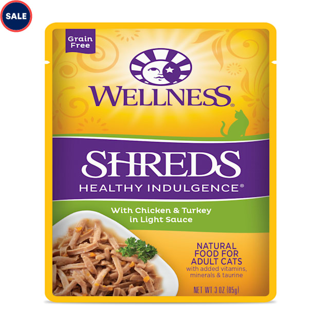 Wellness Healthy Indulgence Natural Grain Free Shreds with Chicken & Turkey in Light Sauce Wet Cat Food, 3 oz., Case of 12 - Carousel image #1
