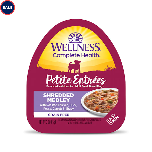 Wellness Petite Entrees Shredded Medley Grain Free Roasted Chicken, Duck, Peas & Carrots Wet Dog Food, 3 oz., Case of 12 - Carousel image #1